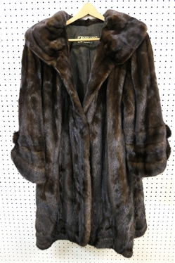 Kriegsman Furs - Greensboro, NC - Long Brown Mink Coat with Bell Sleeves - Bernini Fur - Monogrammed Lining - Size XL 