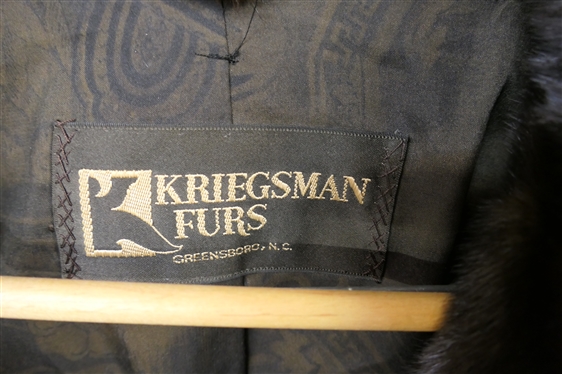 Kriegsman Furs - Greensboro, NC - Long Brown Mink Coat with Bell Sleeves - Bernini Fur - Monogrammed Lining - Size XL 