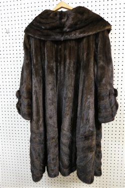 Kriegsman Furs - Greensboro, NC - Long Brown Mink Coat with Bell Sleeves - Bernini Fur - Monogrammed Lining - Size XL 