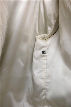 Light Tan Leather Coat with White Fur Collar and Trim - Size Medium 