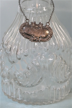 Metropolitan Museum of Art Crystal Decanter with Sterling Silver Bourbon Tag - Bottle Marked MMA and Small Dresser Bottle with Applied Heart - Decanter Measures 12 Tall 