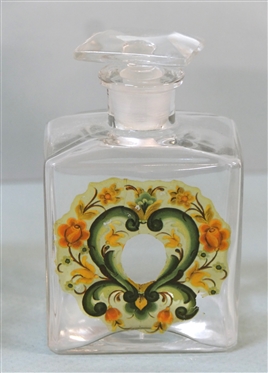 Metropolitan Museum of Art Crystal Decanter with Sterling Silver Bourbon Tag - Bottle Marked MMA and Small Dresser Bottle with Applied Heart - Decanter Measures 12 Tall 