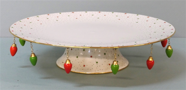 Lenox China Jewels Collection Cake Stand / Pedestal with Red and Green Christmas Light Bulb - Stand Measures 2 3/4 Tall 11 Across