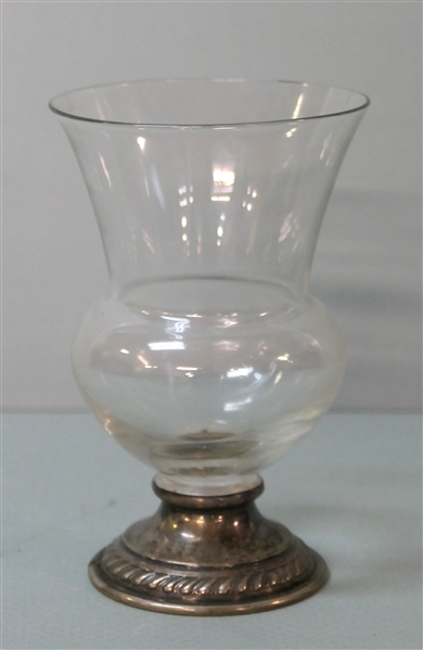Clear Glass Vase with Substantial Sterling Silver Base - Vase Measures  5 3/4" Tall 3 3/4" Across Top
