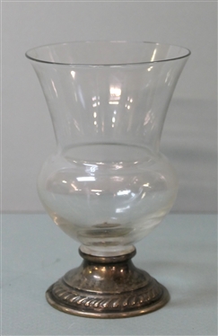Clear Glass Vase with Substantial Sterling Silver Base - Vase Measures  5 3/4 Tall 3 3/4 Across Top