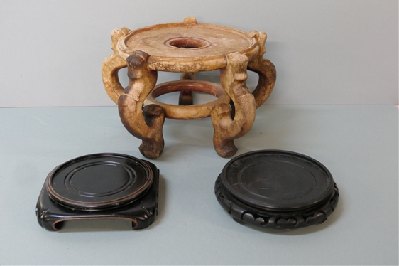 Wooden Plant Pedestal and 2 Wood Platform Bases Plant Stand Measures 7 1/2 Tall 10 Across 