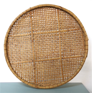 Large Rattan Bamboo Woven Disc Wall Décor Piece - Measures 35 Across