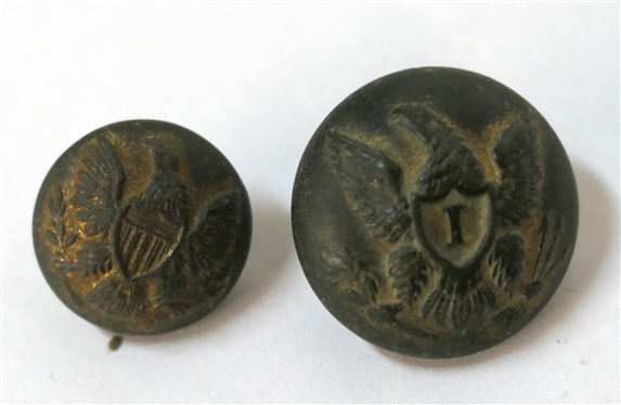2 Civil War Buttons - Scoville Mfg. Co. Waterbury - Eagle I Civil War Button -Marked on Back Good Shank -5/8 Across and Horstmann Philadelphia Smaller Civil War Button with Eagle - Good Shank -...