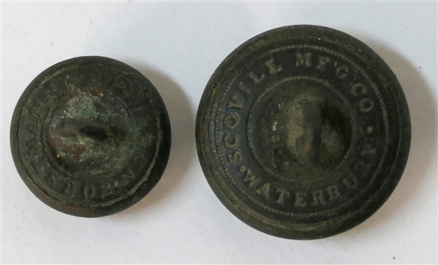 2 Civil War Buttons - Scoville Mfg. Co. Waterbury - Eagle I Civil War Button -Marked on Back Good Shank -5/8 Across and Horstmann Philadelphia Smaller Civil War Button with Eagle - Good Shank -...