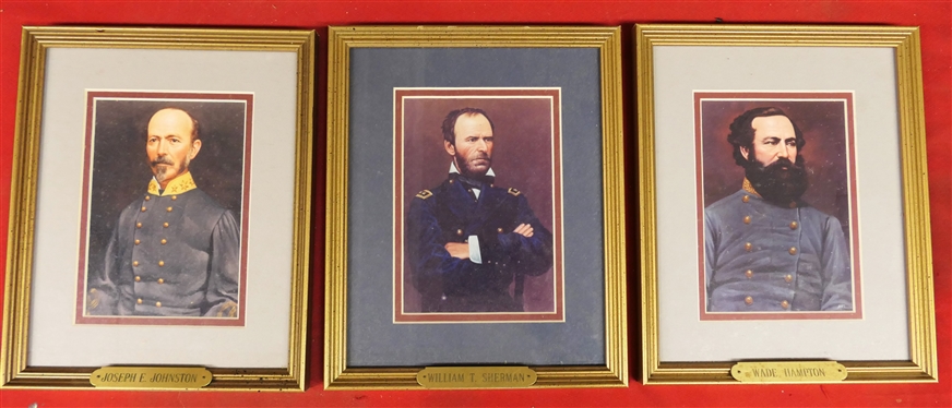 3 Attractively Framed and Matted Prints of Civil War Generals - Wade Hampton, Joseph E. Johnston, and William T. Sherman, By Artist Noel - Each with Brass Tag - Frames Measure 11 by 9 