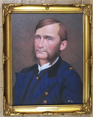 Original Oil on Canvas Painting of Civil War General Hugh J. Kilpatrick By Artist Noel in Gold Frame - with Brass Name Tag Canvas Measures 14 by 11 - Noel Y. Pantig, Filipino Artist