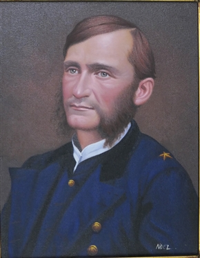 Original Oil on Canvas Painting of Civil War General Hugh J. Kilpatrick By Artist Noel in Gold Frame - with Brass Name Tag Canvas Measures 14 by 11 - Noel Y. Pantig, Filipino Artist