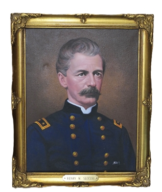 Original Oil on Canvas Painting of Civil War General Henry W. Slocum By Artist Noel in Gold Frame with Brass Name Tag - Canvas Measures 14 by 11 - Noel Y. Pantig, Filipino Artist