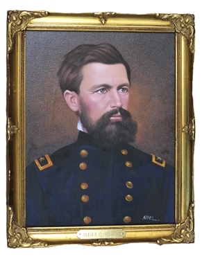 Original Oil on Canvas Painting of Civil War General Oliver O. Howard Signed by Artist Noel in Gold Frame with Brass Name Canvas Measures 14 by 11 - Noel Y. Pantig, Filipino Artist