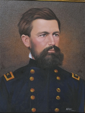 Original Oil on Canvas Painting of Civil War General Oliver O. Howard Signed by Artist Noel in Gold Frame with Brass Name Canvas Measures 14 by 11 - Noel Y. Pantig, Filipino Artist