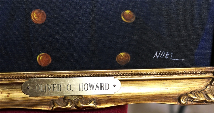 Original Oil on Canvas Painting of Civil War General Oliver O. Howard Signed by Artist Noel in Gold Frame with Brass Name Canvas Measures 14 by 11 - Noel Y. Pantig, Filipino Artist