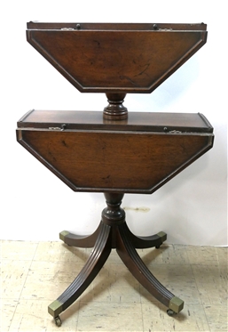 Duncan Phyfe Style Mahogany Dumbwaiter Table - Octagon Shaped with Folding Leaves - Brass Tipped Feet and Castors  - Table Measures 39 Tall 25 Across - 2 Small Pieces of Trim Molding Are Missing...