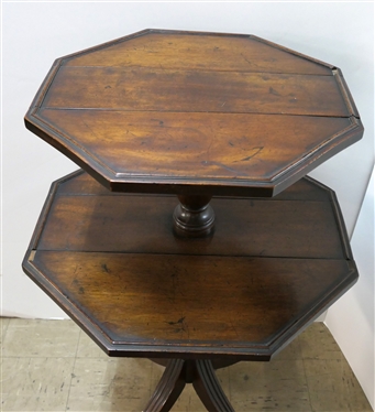 Duncan Phyfe Style Mahogany Dumbwaiter Table - Octagon Shaped with Folding Leaves - Brass Tipped Feet and Castors  - Table Measures 39 Tall 25 Across - 2 Small Pieces of Trim Molding Are Missing...