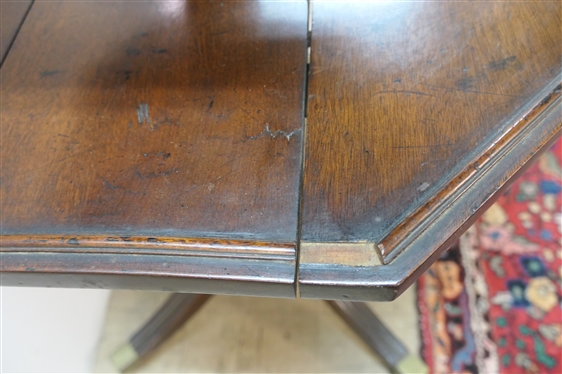 Duncan Phyfe Style Mahogany Dumbwaiter Table - Octagon Shaped with Folding Leaves - Brass Tipped Feet and Castors  - Table Measures 39 Tall 25 Across - 2 Small Pieces of Trim Molding Are Missing...