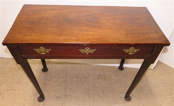 19th Century Walnut Drop Side End Table with Drawer - Original Finish - Padded Feet - Dovetailed Drawer with Pine Secondary Wood - Dovetailed Case with Oak Secondary - Brass Hardware- Table...