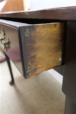 19th Century Walnut Drop Side End Table with Drawer - Original Finish - Padded Feet - Dovetailed Drawer with Pine Secondary Wood - Dovetailed Case with Oak Secondary - Brass Hardware- Table...