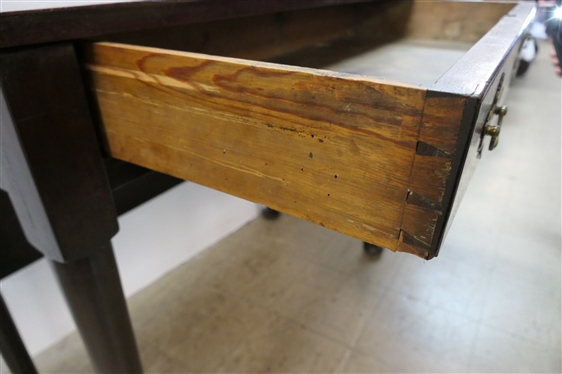 19th Century Walnut Drop Side End Table with Drawer - Original Finish - Padded Feet - Dovetailed Drawer with Pine Secondary Wood - Dovetailed Case with Oak Secondary - Brass Hardware- Table...