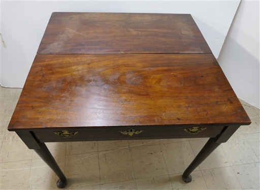 19th Century Walnut Drop Side End Table with Drawer - Original Finish - Padded Feet - Dovetailed Drawer with Pine Secondary Wood - Dovetailed Case with Oak Secondary - Brass Hardware- Table...