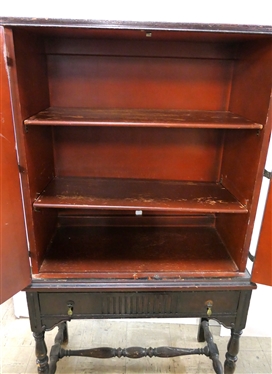 1930''s Chinoiserie Painted Cabinet with Divided Drawer - Wood Shelves Inside - Chinese Scene on Doors - Cabinet Measures 56 1/2 Tall 28 by 13 1/2 - Some Paint Loss on Side 