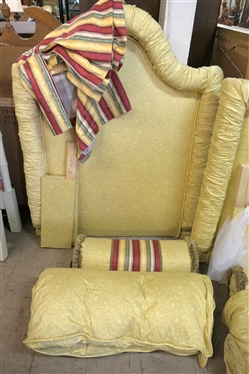Pair of Pretty Golden Yellow Upholstered Headboards with Matching Comforters, Bed Skirts, and Bolster Pillows - All Custom Upholstered and Tailored -1 Pillow Sham -  Beds Have Metal Rails 