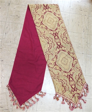 Burgundy and Gold Brocade Table Runner by Milli Home -  New York -Burgundy and Gold Tassel Trim -  Runner Measures 90 By 12 1/2 