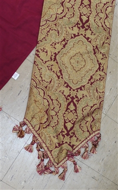 Burgundy and Gold Brocade Table Runner by Milli Home -  New York -Burgundy and Gold Tassel Trim -  Runner Measures 90 By 12 1/2 