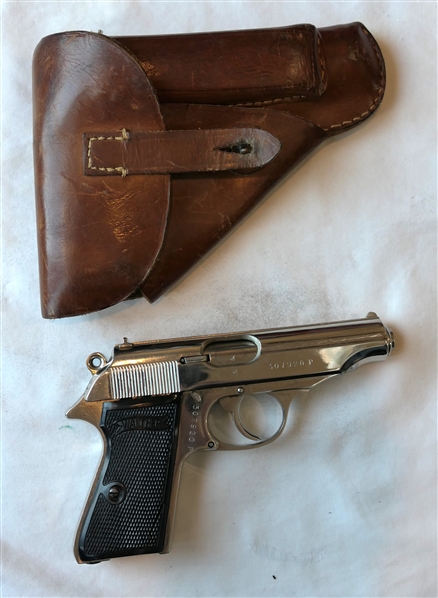 Walther German WWII 7.65mm / .32ACP Pistol w/ Swastika - Original Magazine with Leather Holster