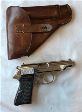 Walther German WWII 7.65mm / .32ACP Pistol w/ Swastika - Original Magazine with Leather Holster