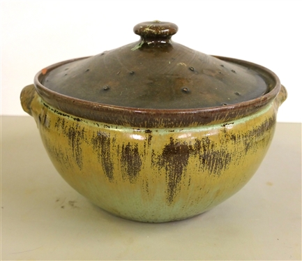 AR Cole North Carolina Art Pottery Covered Dish / Casserole with Lid - Bowl Measures 5 1/2 Tall 10 1/4 Across - Some Small Chips Around Top Edge of Bowl 
