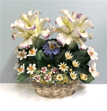 S. Rioleva Capodimonte - Beautiful Ceramic Flowers - Very Detailed - Very Few Broken Petals - Marked on Bottom - Flowers Measure 9 1/2 tall 10 Across