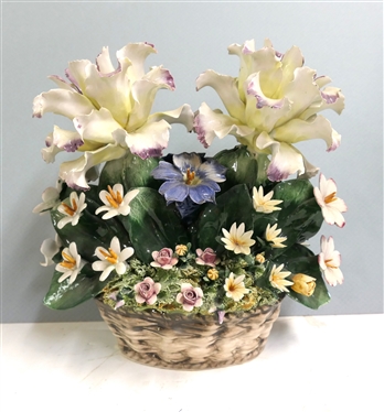 S. Rioleva Capodimonte - Beautiful Ceramic Flowers - Very Detailed - Very Few Broken Petals - Marked on Bottom - Flowers Measure 9 1/2 tall 10 Across