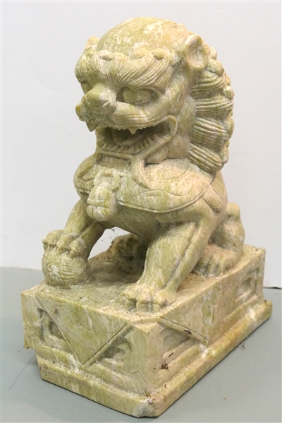 Hand Carved Limestone Foo Dog - Highly Detailed Carving - Statue Measures 12" tall 9" by 6" - Small Chip From Front Base 