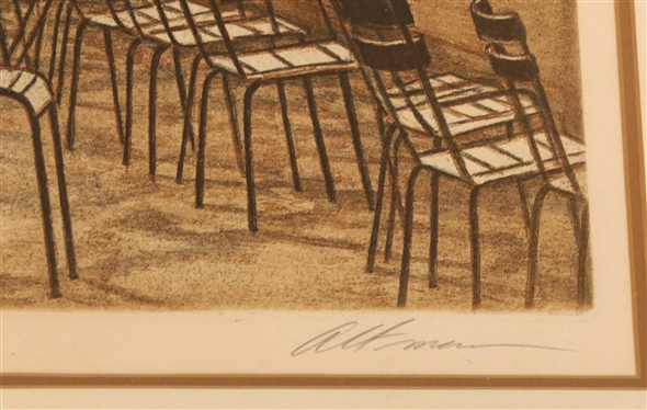 Harold Altman Chairs Artist Signed and Numbered Etching Number 49/160 - Framed and Matted - Frame Measures 26 1/2 by 32 -Merrill Chase Gallery Certificate of Authenticity on Reverse - Harold...