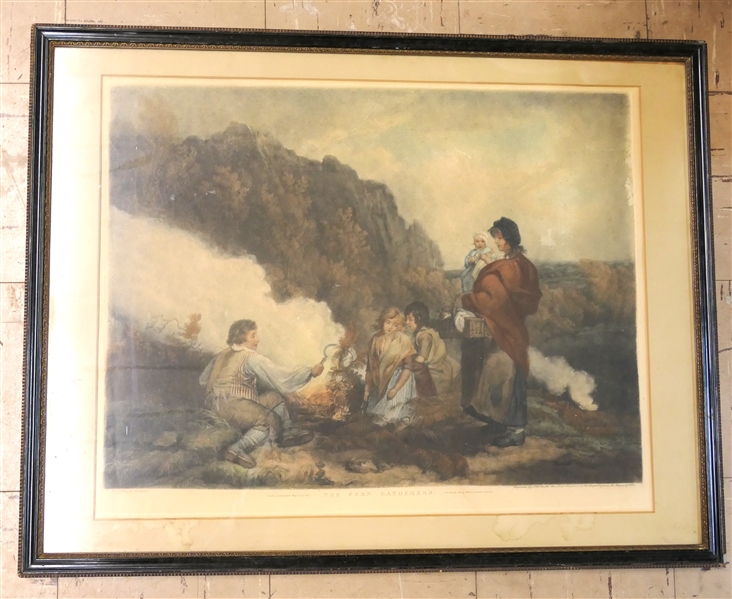 The Fern Gatherers Hand Colored Engraving of a Painting by G. Morland - Print is Nicely Framed and Matted - Some Water Spots on Mat - Frame Measures 24" by 30 3/4"