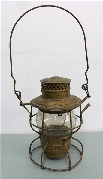 The Adams & Westlake Co. Railroad Lantern - Adlake No. 25 - New York, Chicago, Philadelphia - Clear Southern Railroad Globe - Missing Burner - Lantern Measures 9 1/2" Tall 