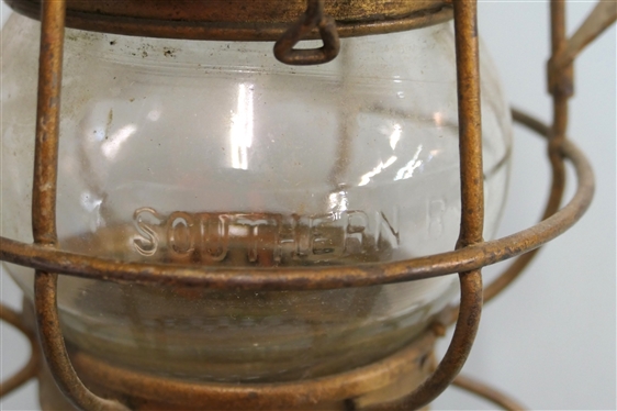 The Adams & Westlake Co. Railroad Lantern - Adlake No. 25 - New York, Chicago, Philadelphia - Clear Southern Railroad Globe - Missing Burner - Lantern Measures 9 1/2 Tall 