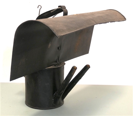 19th Century Tinware Double Light Torch / Lantern with Curved Tin Heat Shield - OK DCMJ5-H Stamped on Lid - Measures 16 Tall 19 1/2 Across Heat Shield 