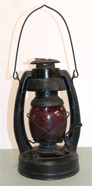 Elgin Lantern with Red No. 10 Globe - With Burner - Lantern Measures 12" Tall 