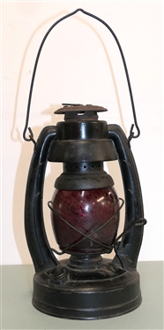 Elgin Lantern with Red No. 10 Globe - With Burner - Lantern Measures 12 Tall 