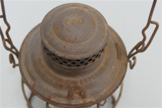 The Adams & Westlake Co. C&O (Chesapeake & Ohio) Railroad Lantern - Acid Etched C&O Globe Embossed Adlake Kero Macbeth - Original Burner - Lantern Measures 9 1/2 Tall