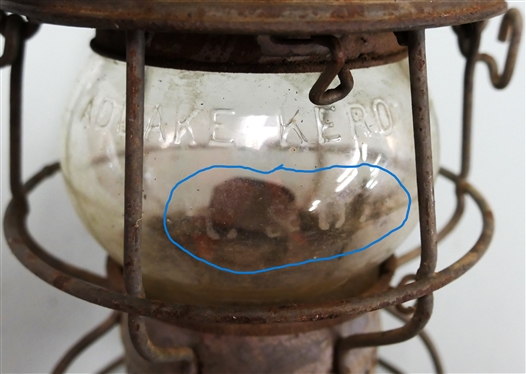 The Adams & Westlake Co. C&O (Chesapeake & Ohio) Railroad Lantern - Acid Etched C&O Globe Embossed Adlake Kero Macbeth - Original Burner - Lantern Measures 9 1/2 Tall