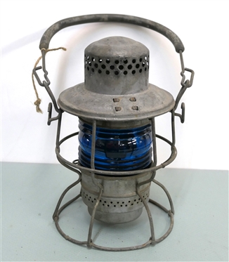 Adlake Kero Railroad Lantern with Blue Glass Globe - Dressel - Arlington, NJ Burner - Measures 10 Tall 