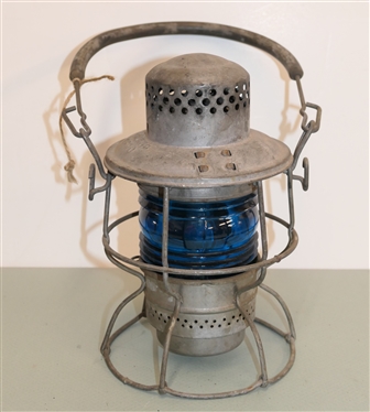 Adlake Kero Railroad Lantern with Blue Glass Globe - Dressel - Arlington, NJ Burner - Measures 10 Tall 