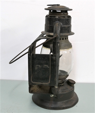 Dietz NY - USA - Roadster Wagon Lantern - Red Lens, Clear Glass Globe, with Burner - Lantern Measures 11 1/2 Tall 