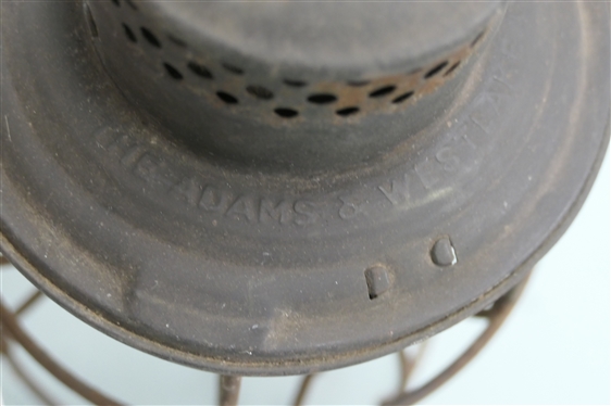 The Adams & Westlake Co. N.K.P. - Nickel Plate Road - Lantern with Red Globe - Missing Burner - Bottom of Stand is Broken - Lantern is 10 Tall 